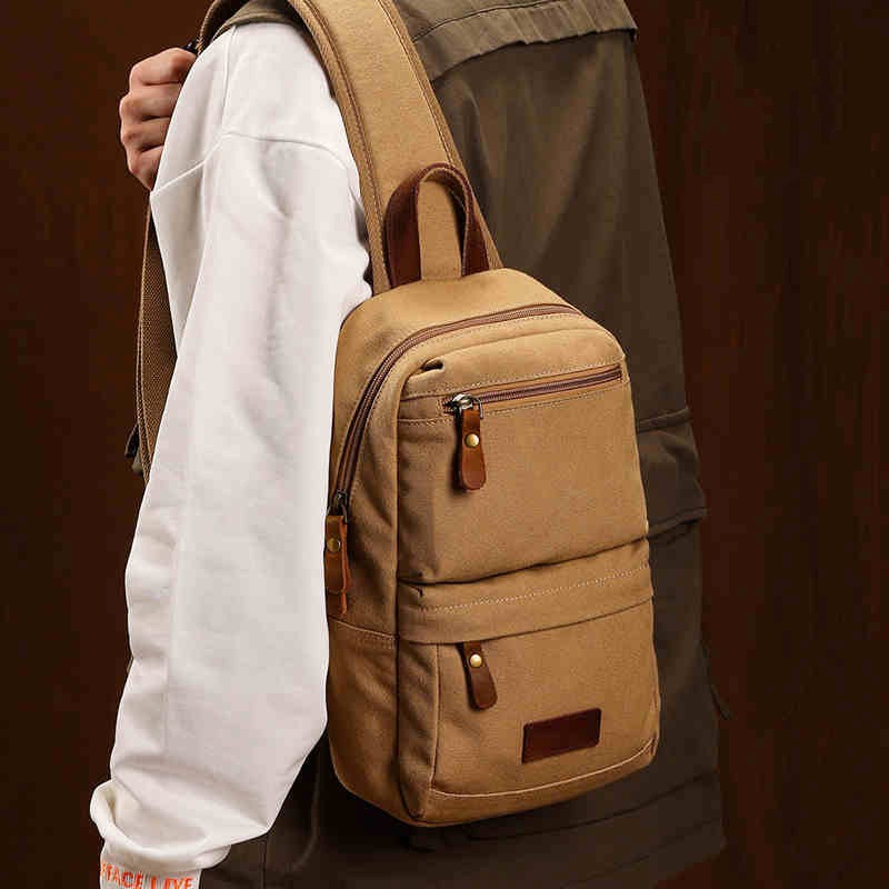 Vintage Canvas Chest Bag Sling Bag Crossbody Shoulder Hiking Travel Backpack