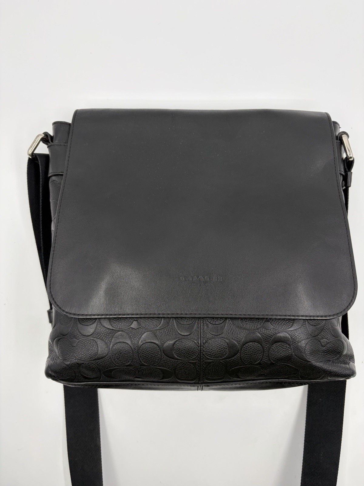 Coach Gunmetal & Black Houston Map Signature Leather Bag (4006) Messenger Purse