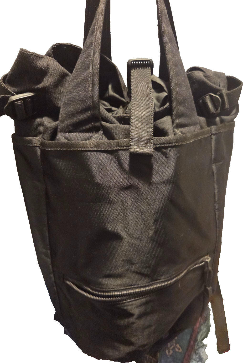 Black Convertible Tote Backpack Drawstring Laptop Travel Everyday Utility Bag