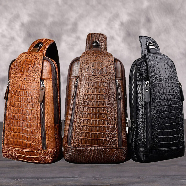 Men Luxury Crocodile Pattern Sling Bag Chest Shoulder Daypack Crossbody Bag Gift