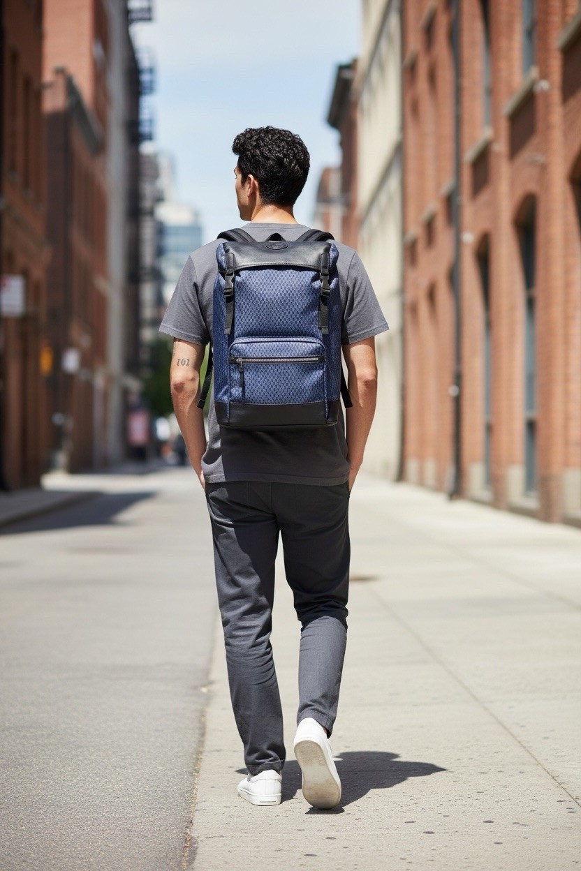 NWT $1020 Dunhill Backpack Blue Geometric Nylon Leather Trim Luxury Designer Bag