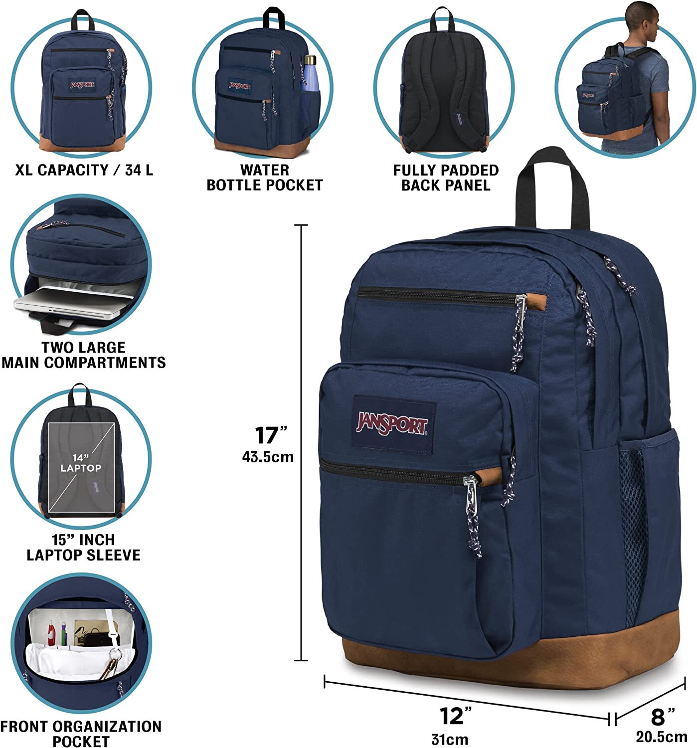 JanSport JS0A2SDD Cool Student Backpack 2100 cu in 34 L 17 x 12 x 8 In