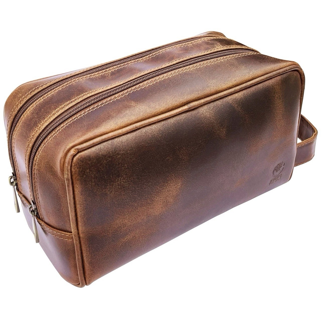 Johnny Leather Travel Toiletry Bag for Men (Antique Brown)