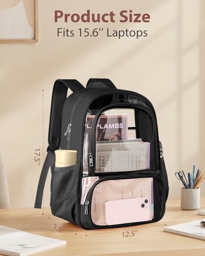 KIMNERPU Clear Backpack, Fabric & PVC Transparent Backpack with Reinforced St…