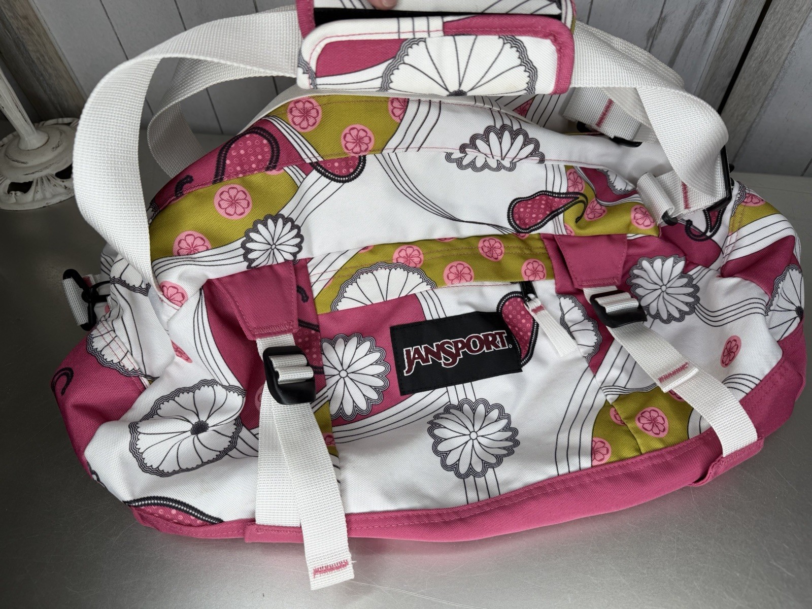 Vintage Jansport Duffel Pink Paisley Floral Overnight Travel Bag 20in X 13in