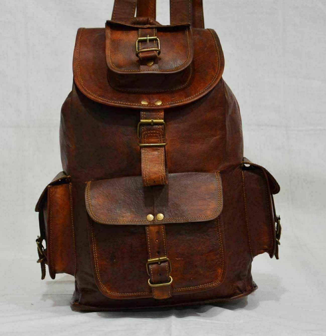 Handmade 18″ Backpack Genuine Vintage Goat Leather Laptop Rucksack Travel Bag