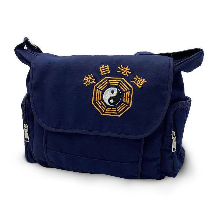 Taoist Canvas Shoulder Bag Embroidered Bagua & Taiji Symbol Blue Premium Satchel
