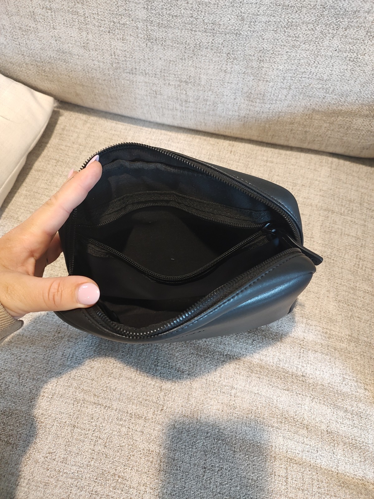 Monos Black Toiletry Case Zip Around Vegan Leather-Used