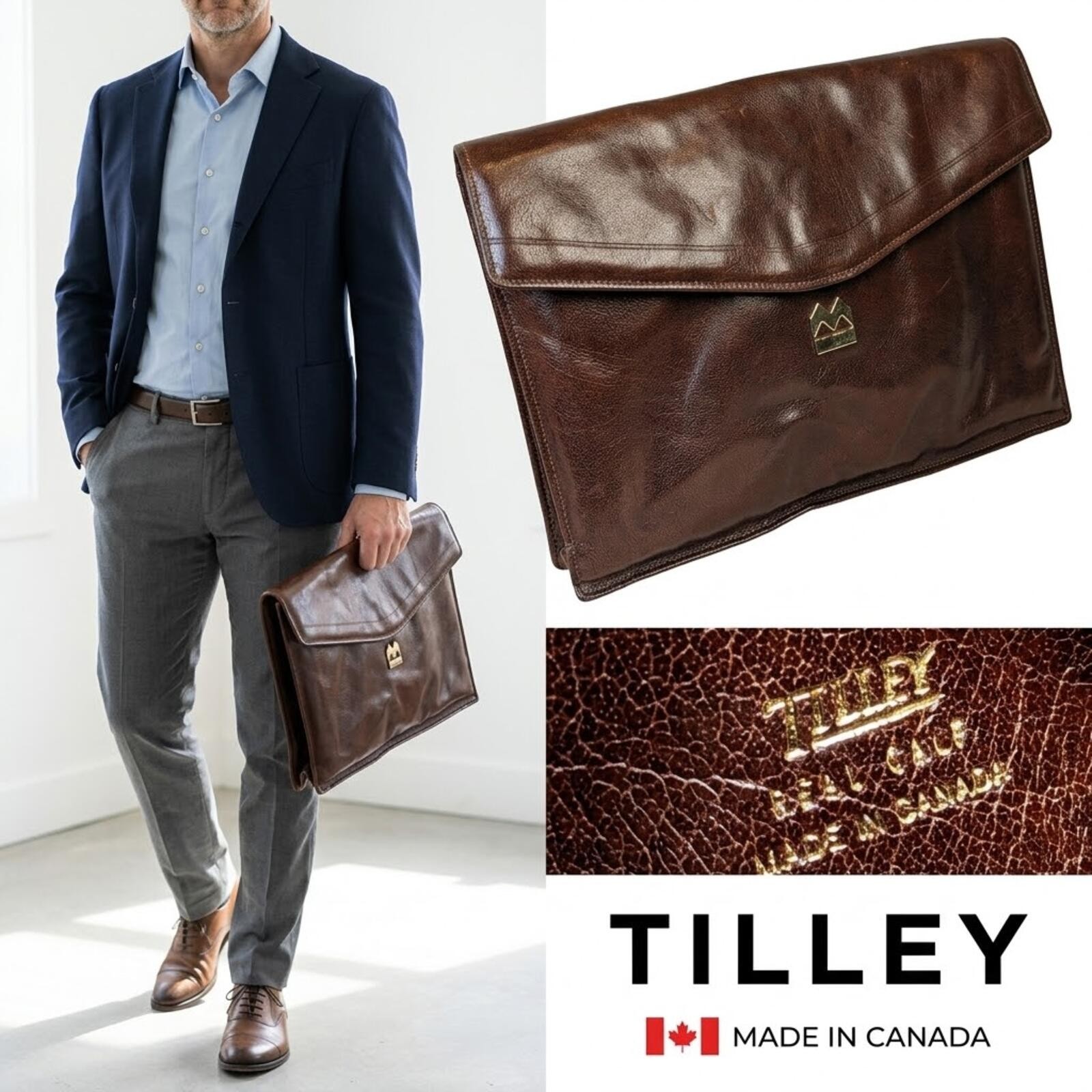 Tilley Document Case Canada Calf Leather Laptop Portfolio