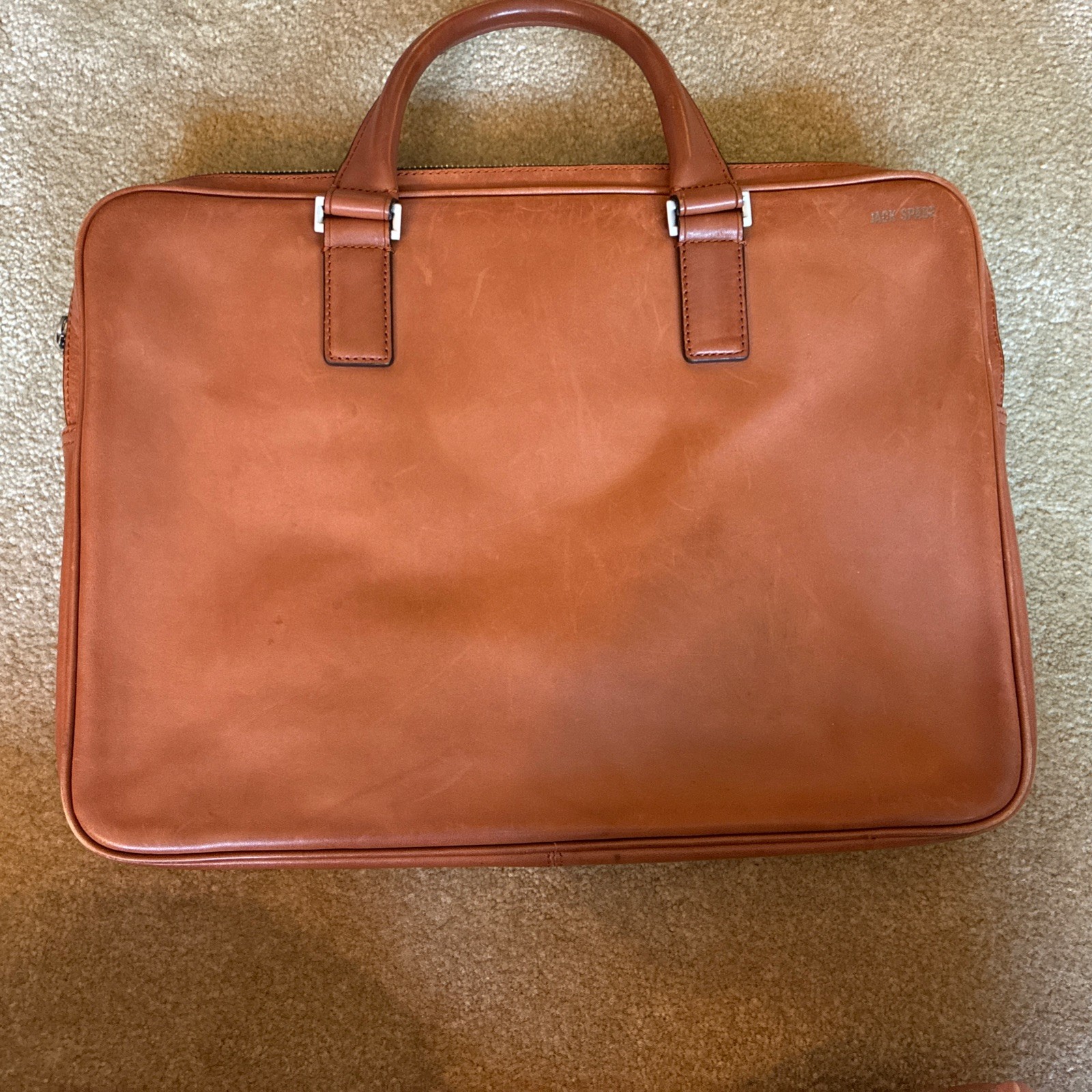 JACK SPADE Tan Solid Leather Briefcase Bag GUC No Shoulder Strap