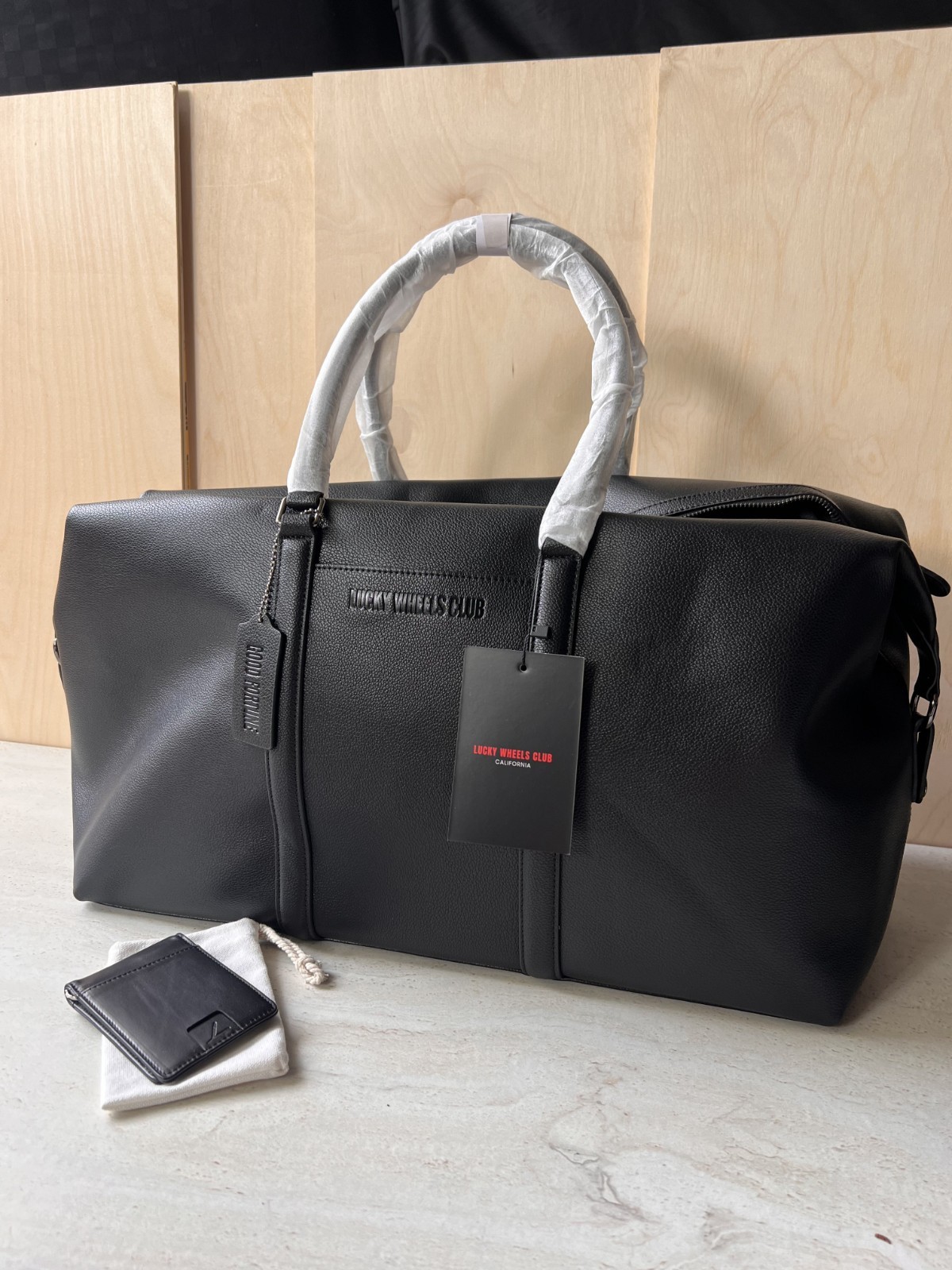 New Leather Weekender Bag & Leather Bifold Wallet Travel Duffle Carry On Large