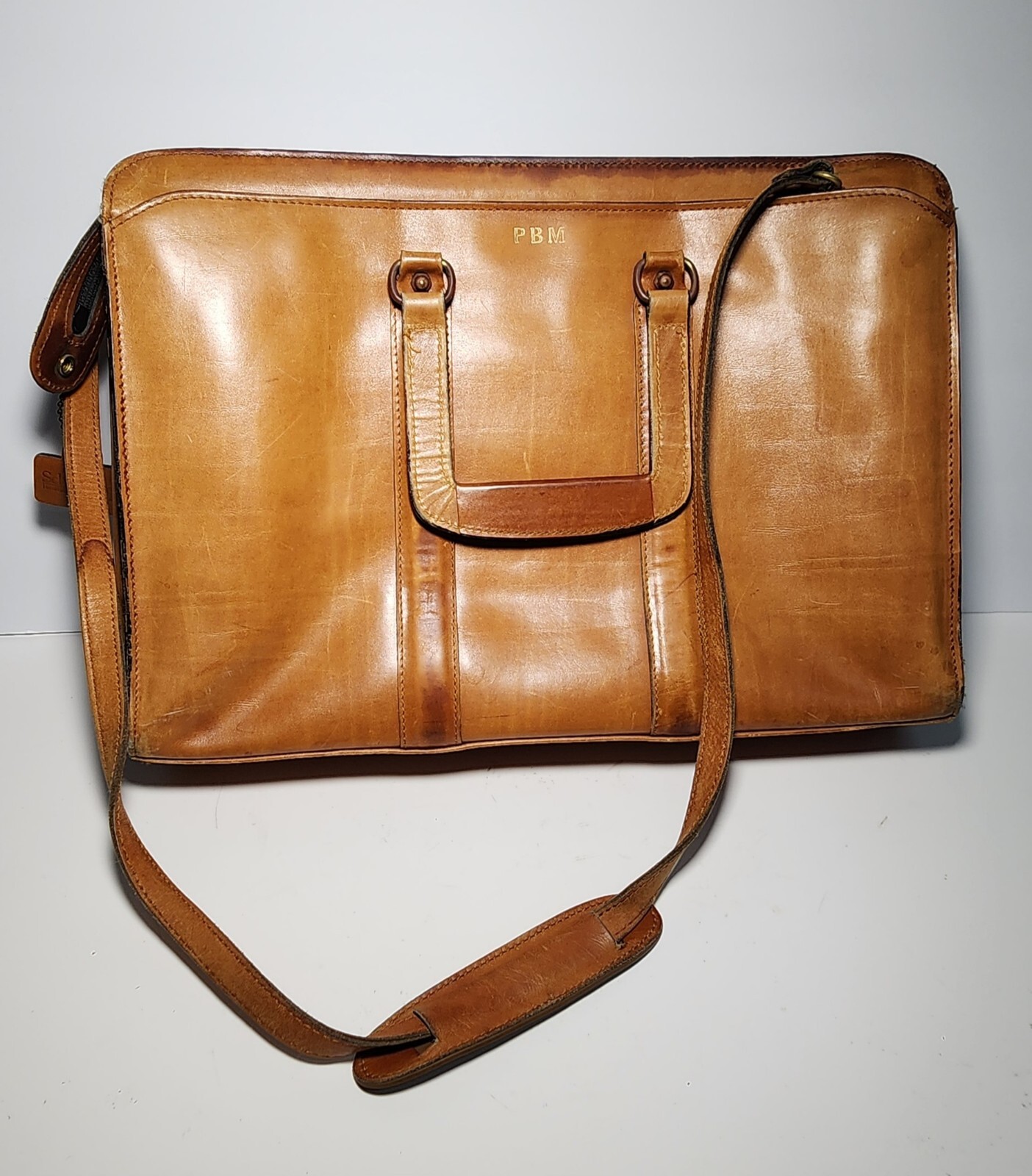SCHLESINGER Executive Attache Briefcase Tan Brown Cowhide Leather Bag 17x12x3