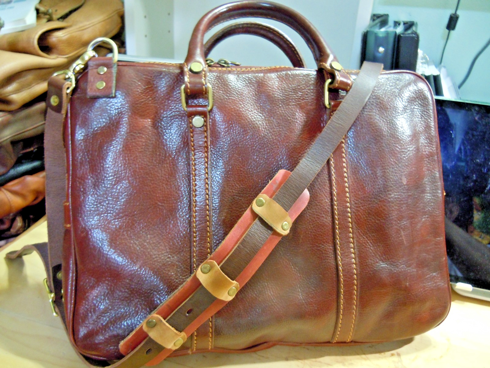 Auth BOSCA Old Leather’ STRINGER U2 BAG Messenger/Briefcase
