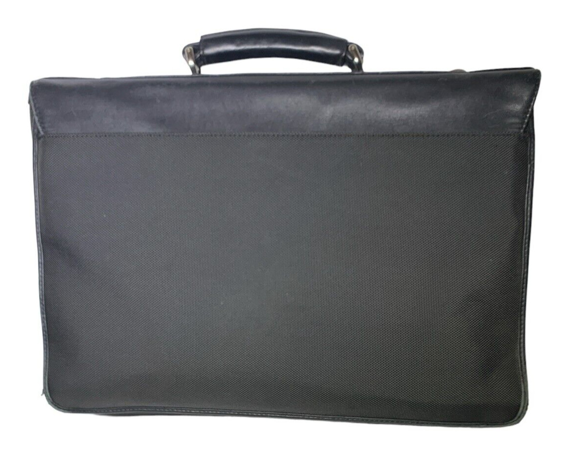 BOSCA Black Leather/Ballistic Nylon Flapover Briefcase Messenger Bag