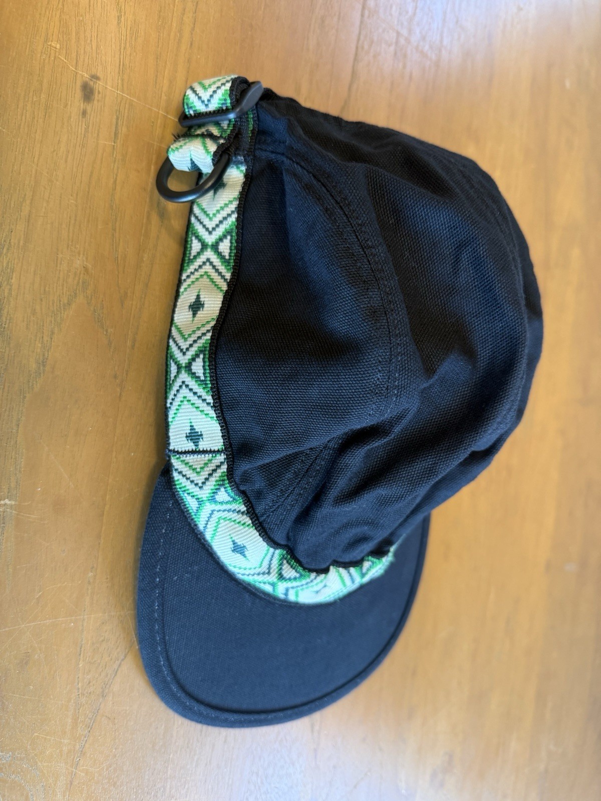 Kavu Black Canvas Aztec Strap Back Panel Cap Hat Made in USA Size Medium