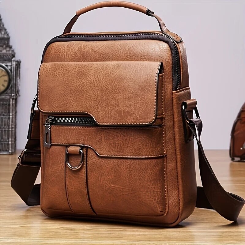Men Shoulder Bag for 9.7″ iPad Men PU Leather Flaps Men’s Crossbody Travel Bags