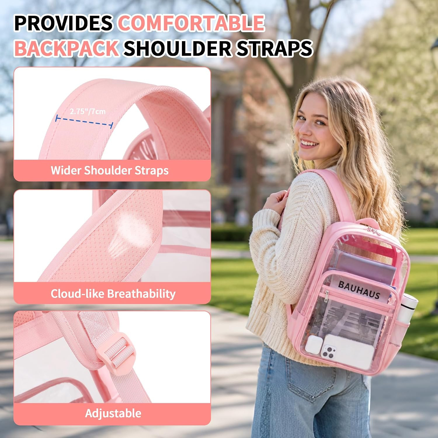 Clear Backpack Heavy Duty Transparent Bookbag for School Fabric & PVC Transparen