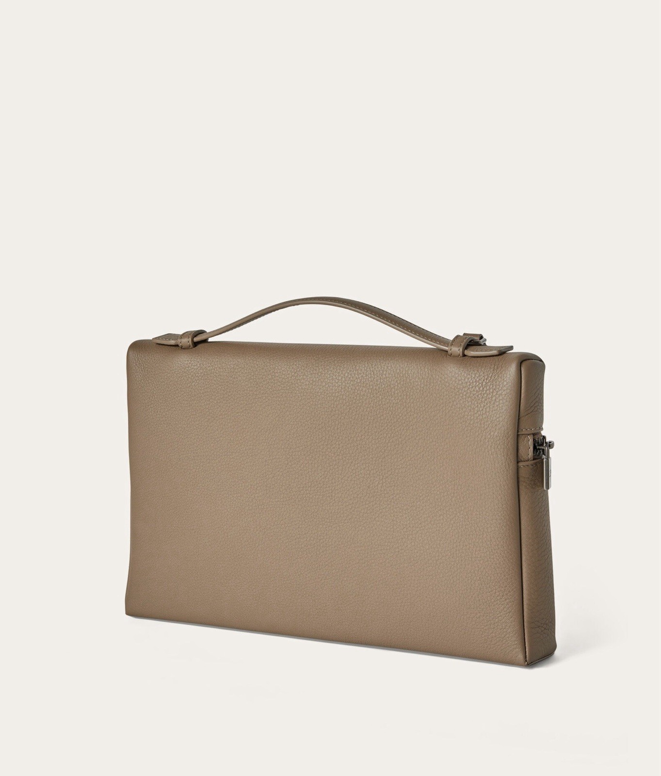 LORO PIANA ‘Extra Pouch L29’ Grained Calfskin Leather Bag Warm Mastic Onyx $2250
