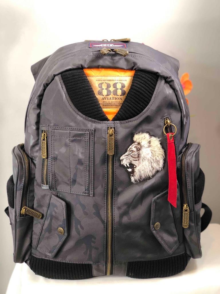 NWT AVIATION 88 Designer Multi Pocket Embroidered MA-1 Backpack-Dark Grey Uproar