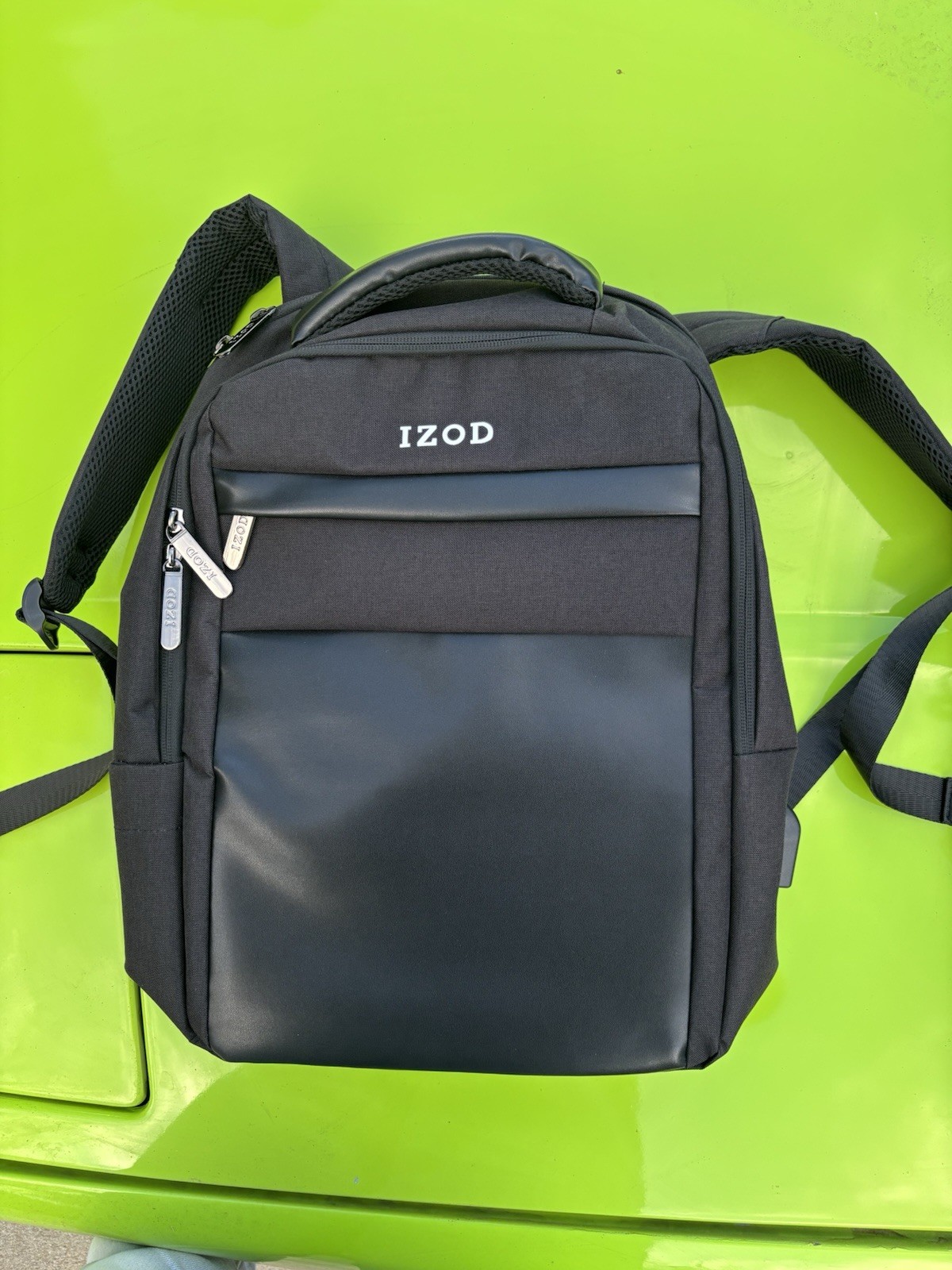 IZOD Black Backpack for Men Zip Closure Pockets Adjustable Strap Casual Travel