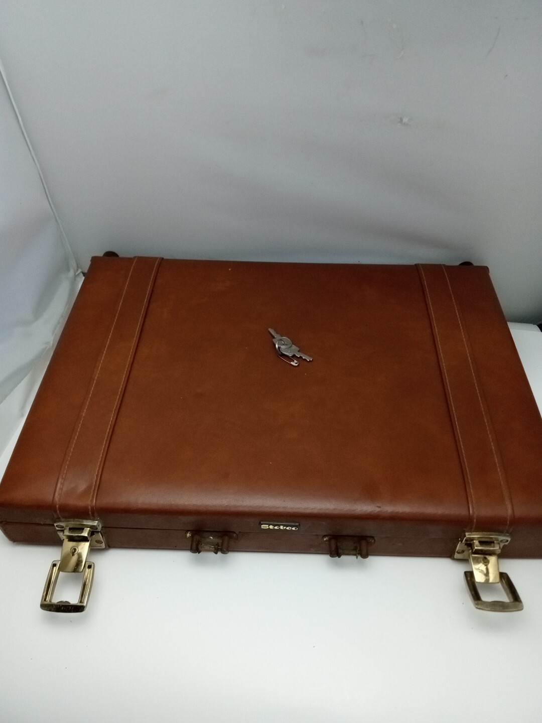 Vintage Stebco Business Briefcase Brown Leather Made In Spain Missing Handle