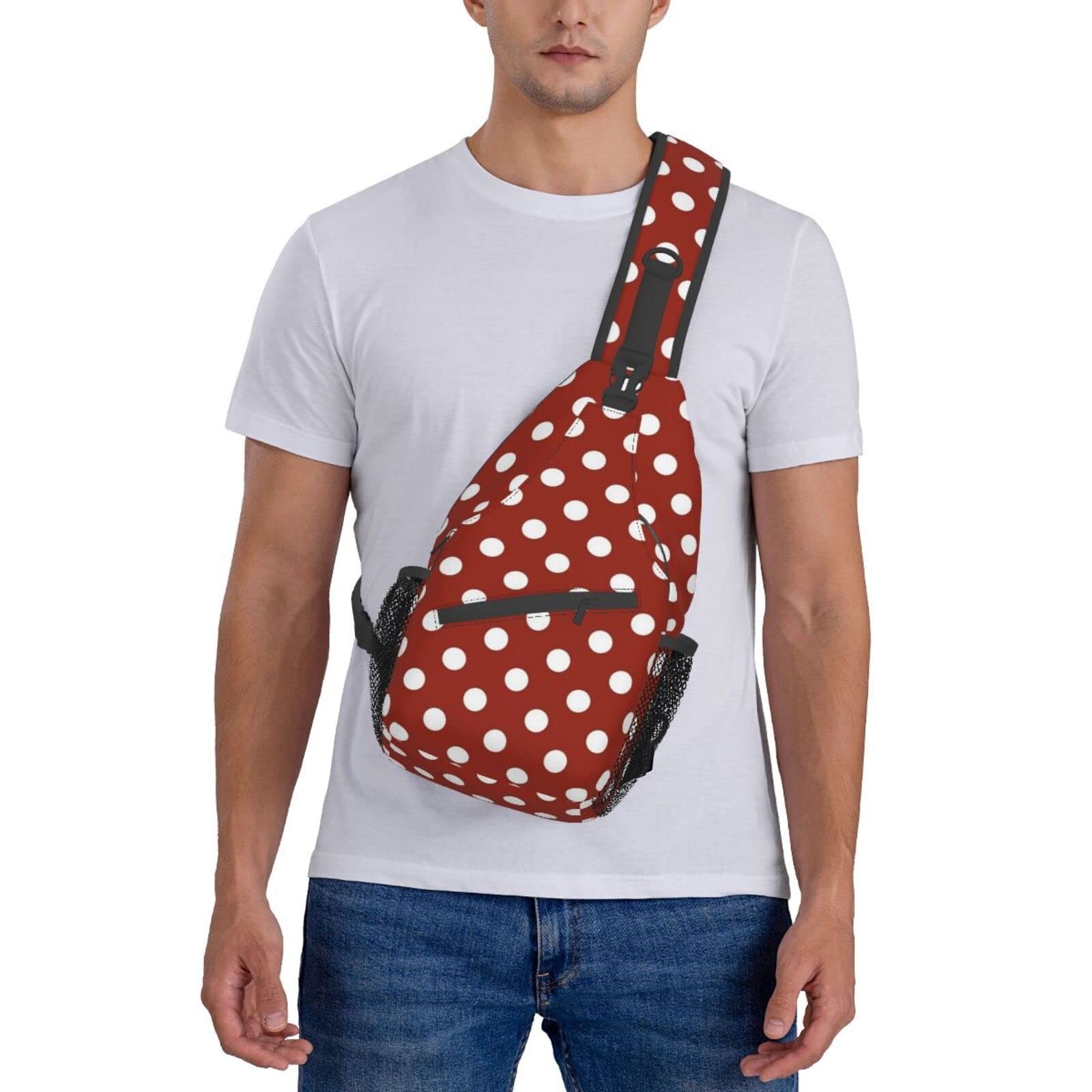 Cute Red White Polka Dot Sling Backpack,Travel Hiking Daypack Crossbody Shoul…