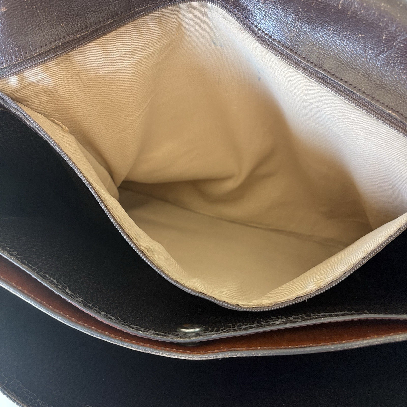 Papini Firenze Brown Leather Briefcase Clutch Bag 15.5”x10.5” Made In Italy