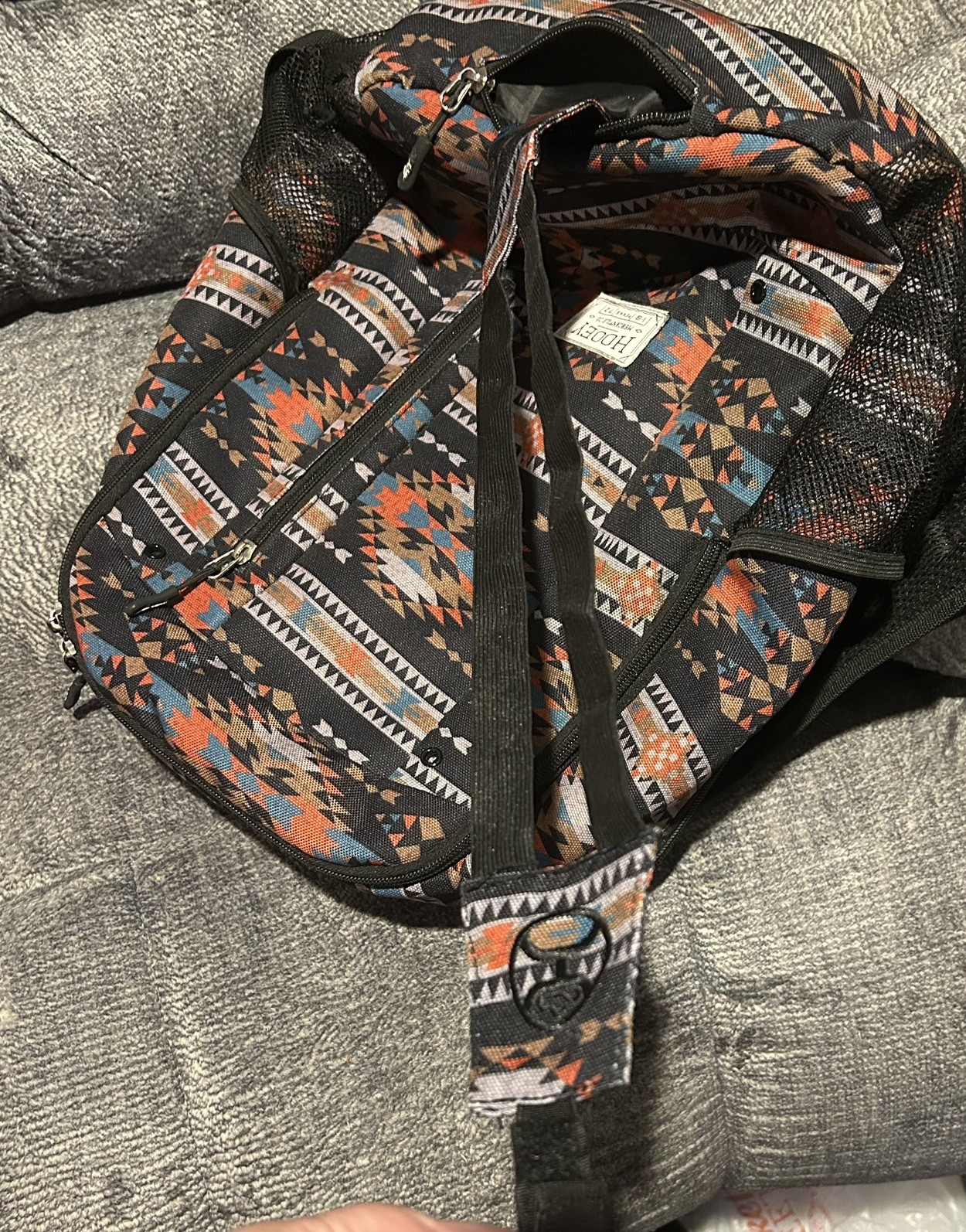 Hooey Rockstar 20L Backpack Black Aztec Pattern With Hat Strap and Rain Cover