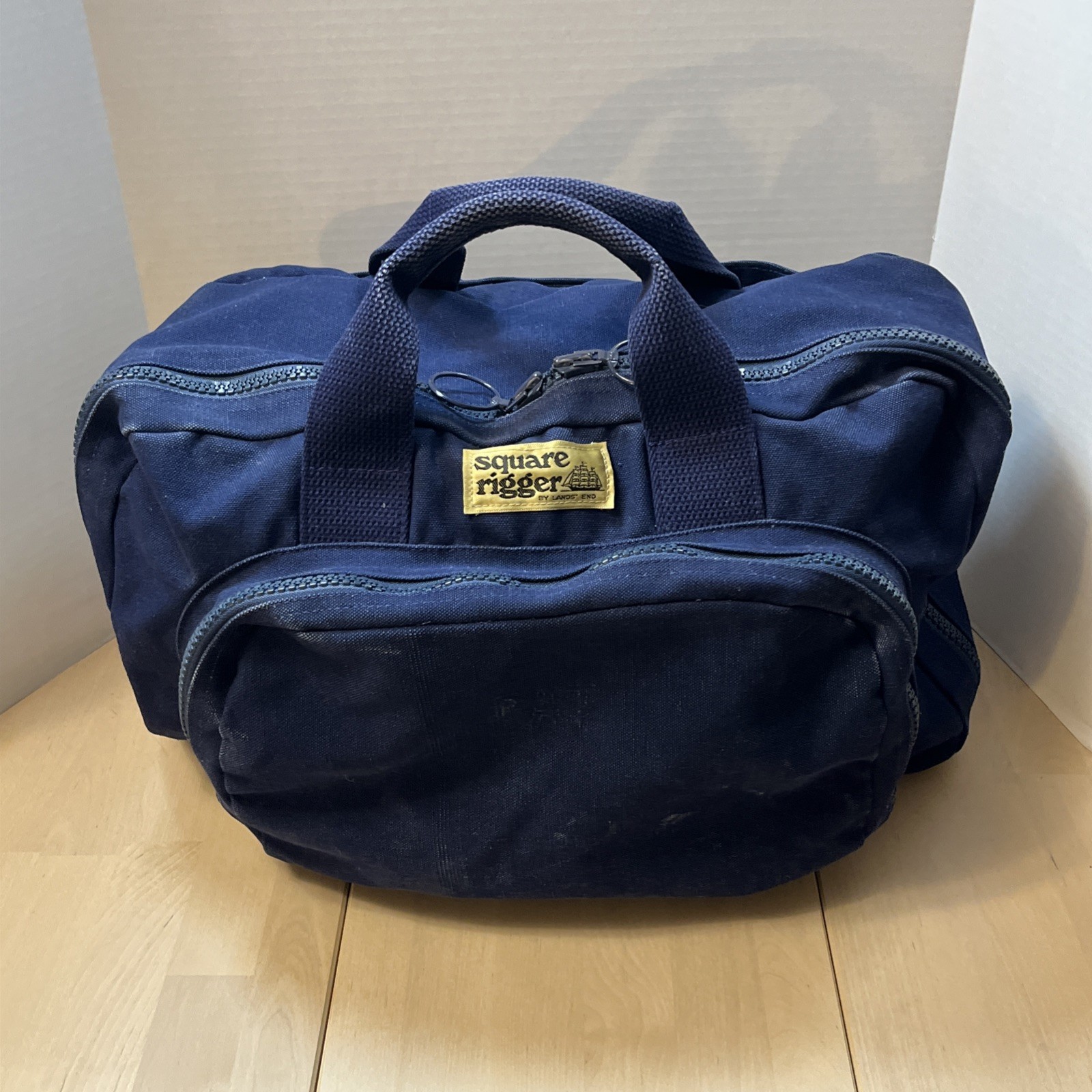 Vintage LANDS END SQUARE RIGGER Navy Blue Canvas Briefcase Laptop Tavel Bag USA