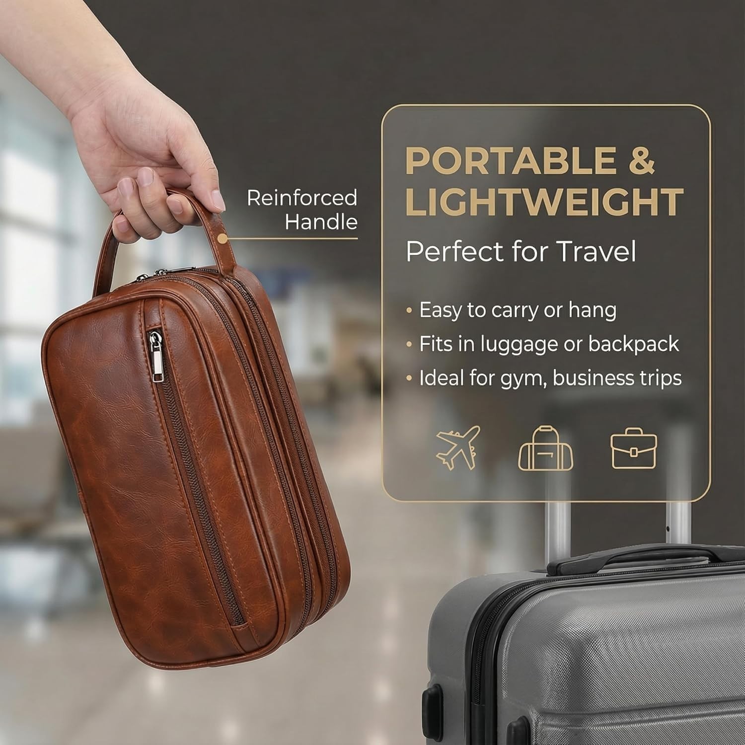 Men’s Toiletry Bag Travel Dopp Kit – double-deck PU Leather Water-Resistant S…