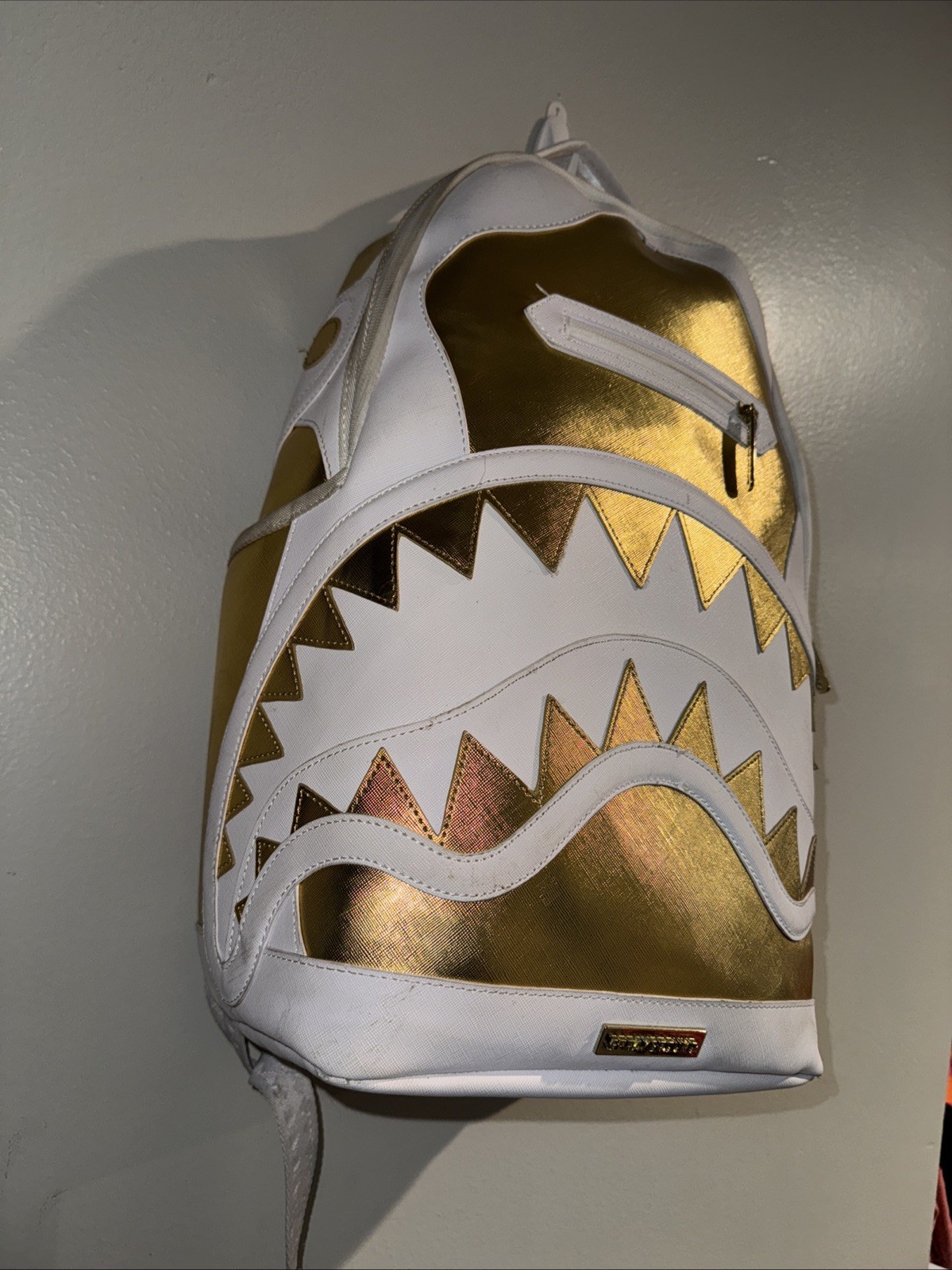 Sprayground Couture Regalia Gold Backpack🔥New White Bookbag Large School Bag