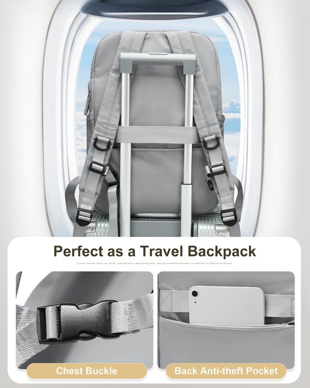 Women’s Laptop Work Backpack Waterproof Travel College Teacher Grey 15.6 Inch
