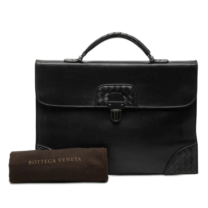 Bottega Veneta Intrecciato Business Bag Briefcase Black Leather