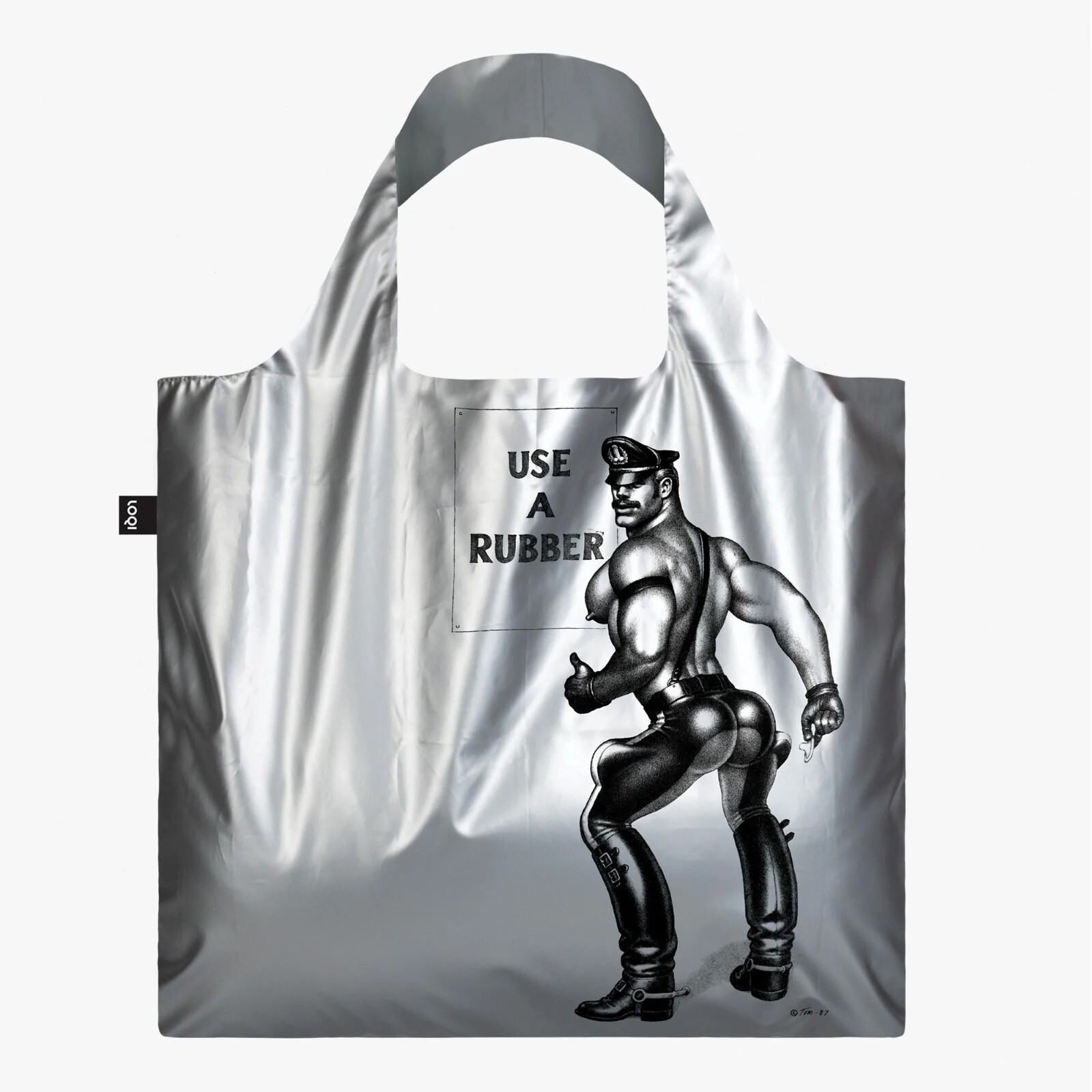 Tom of Finland “Use a Rubber” Silver Metallic Large Bag