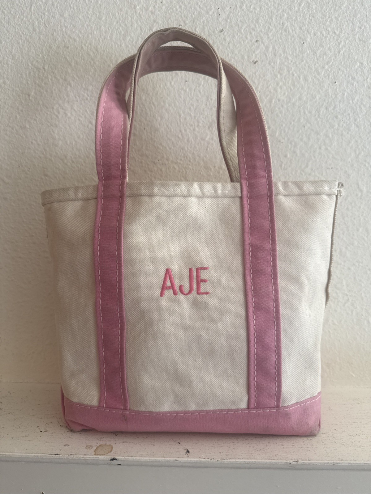 Vintage LL Bean Canvas Boat and Tote Bag 10”x10” ~ Made In USA rare pink “AJE”