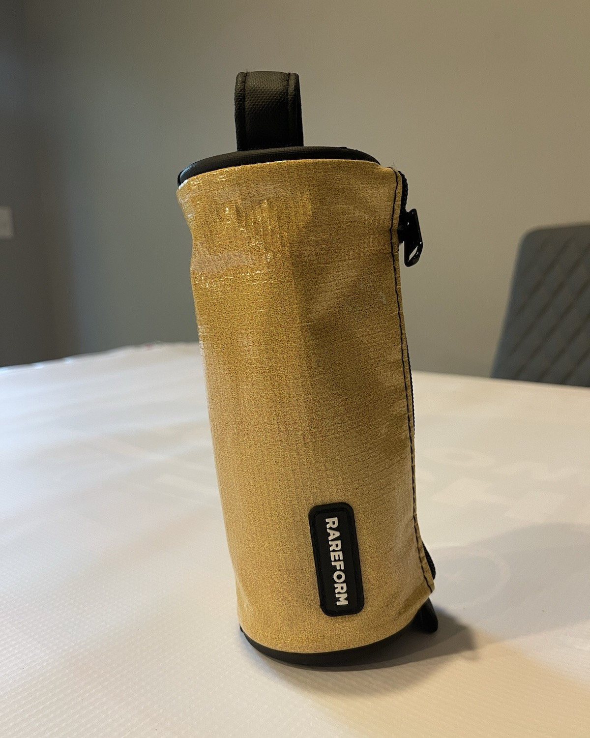 RAREFORM Gold Zip Pouch Bag w/ Top Handle Loop, Blue Lining, Solid