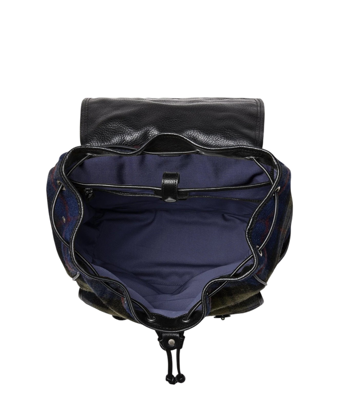 Men’s Ghurka Navy Plaid Wool Black Leather Blazer No. 278 Backpack New $1495