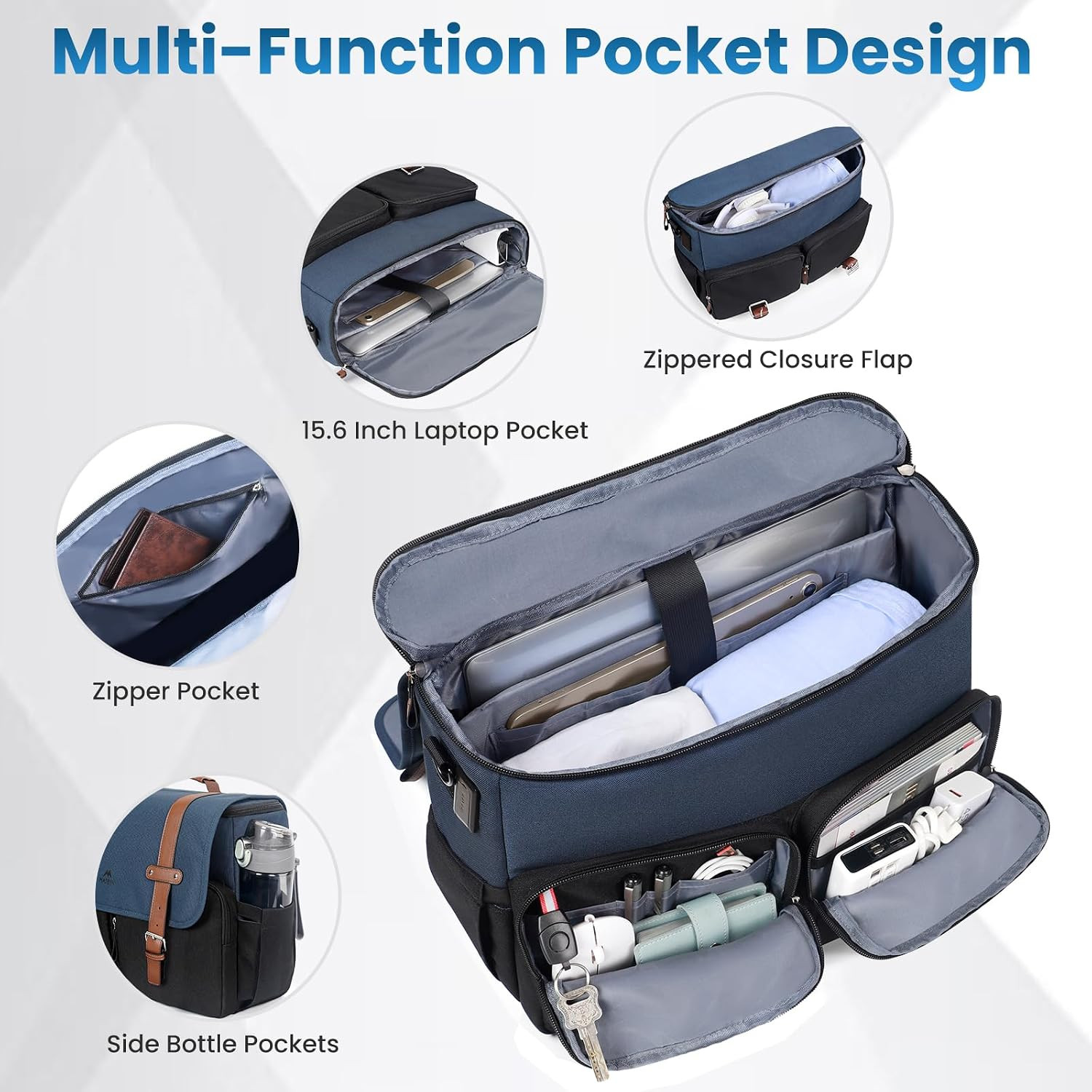 Professional Laptop Messenger Bag with USB Port, Water Resistant, 17.3