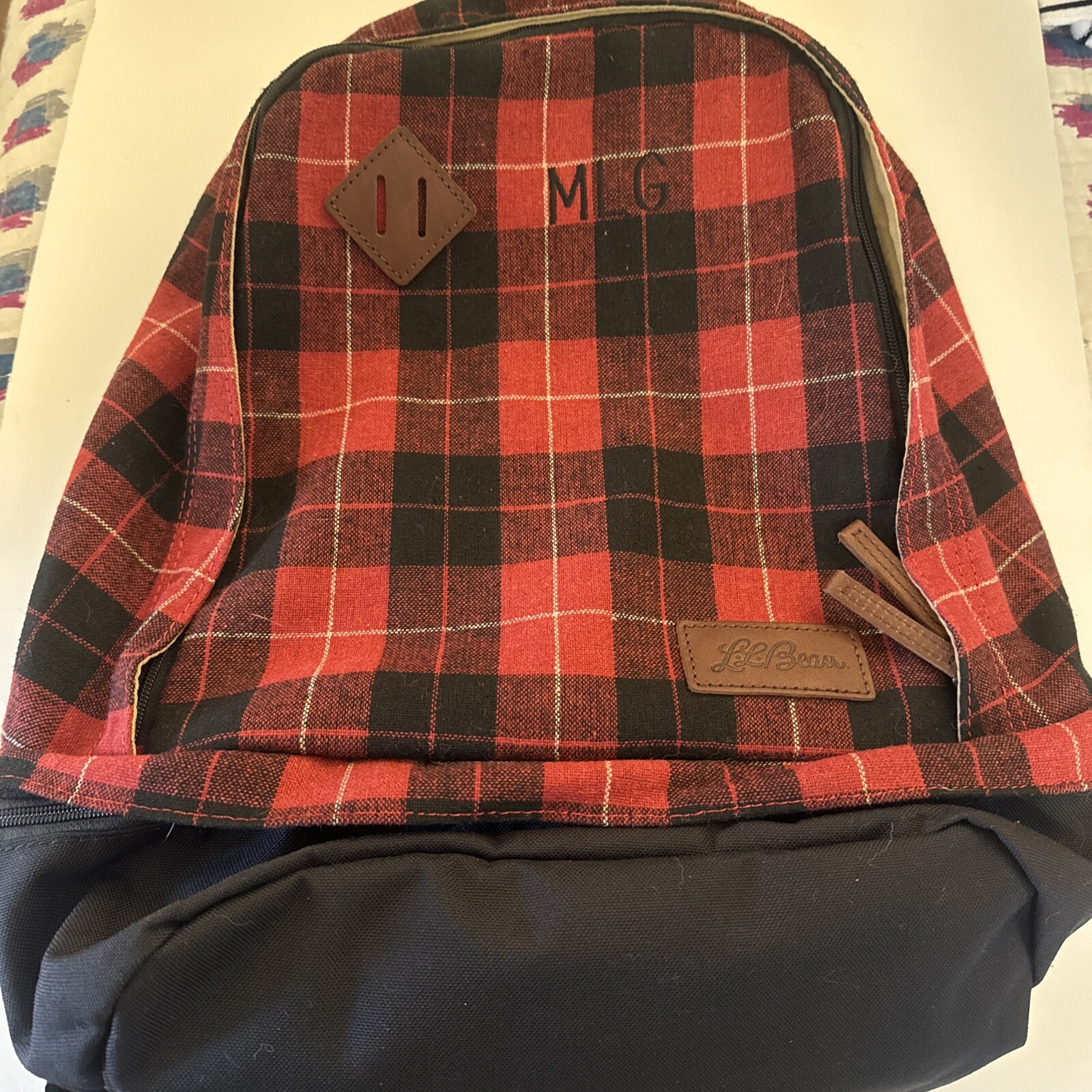 LL Bean Backpack Bookbag Wool Blend Plaid Flannel Laptop Tablet Travel School
