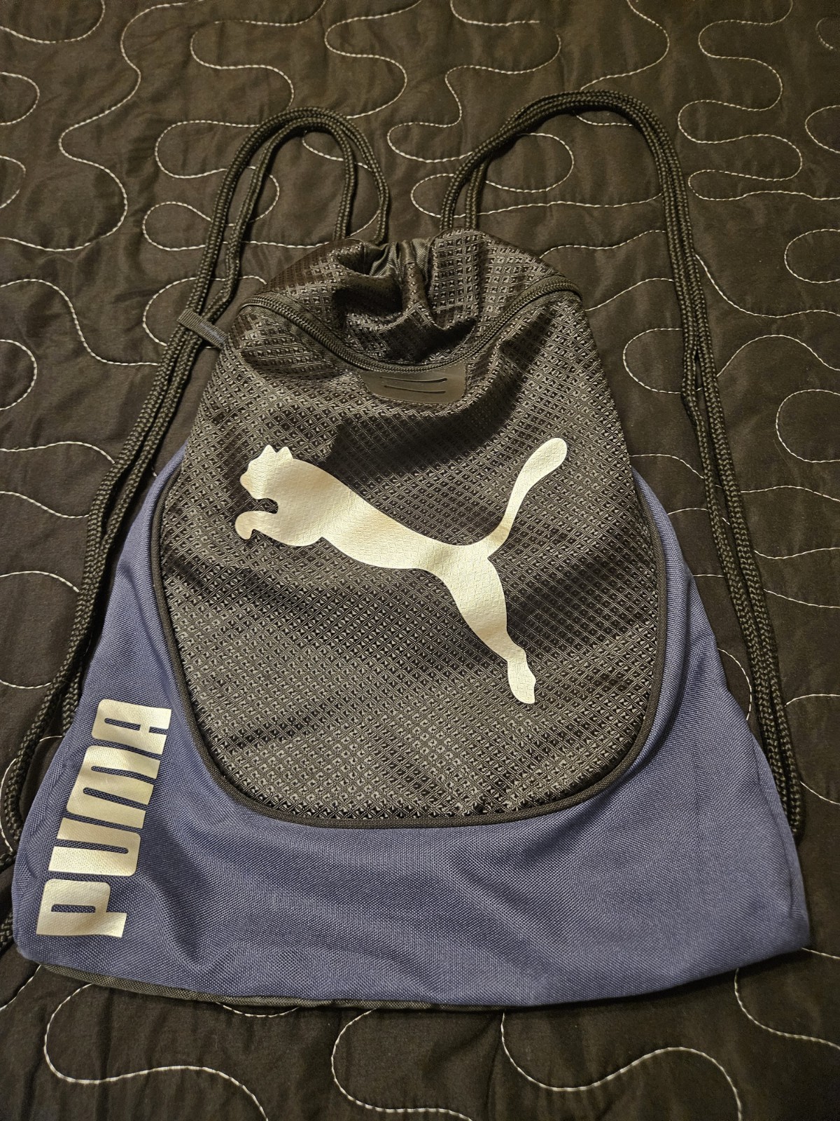 PUMA Blue & Black Drawstring Backpack Gym Sack Cinch Bag Sports Training…