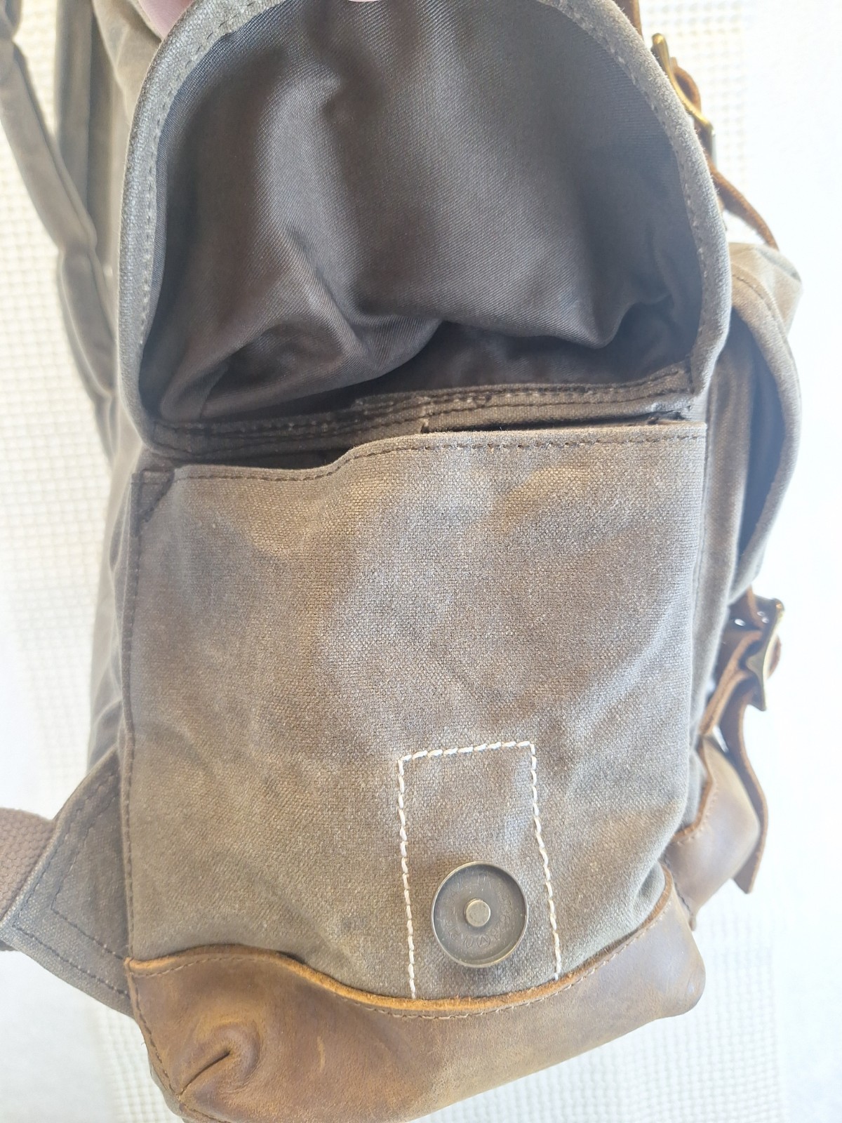 Brass Tacks Waxed Canvas Leather Rucksack Backpack Travel Hiking Camping School