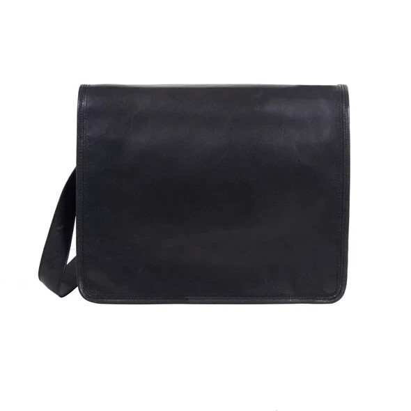 Rustic Black LARGE Leather Messenger Shoulder Bag Cross Body Satchel Men & women