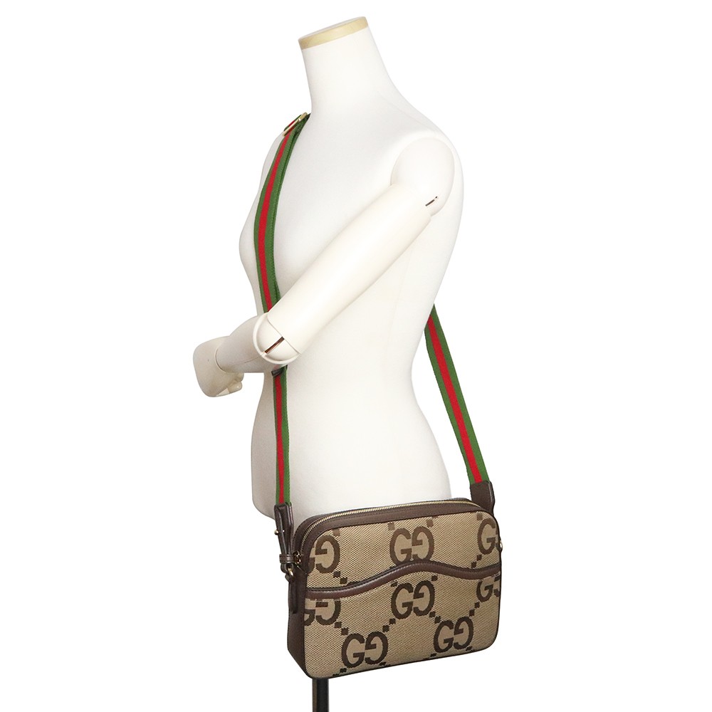 GUCCI Jumbo Gg Messenger Canvas & Leather & Cotton Linen, Camel & Ebony 675891