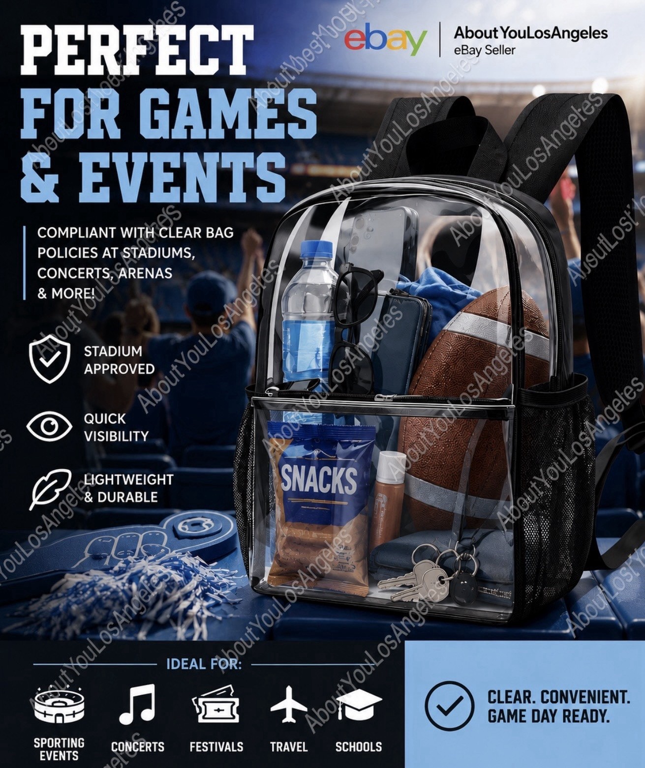 Clear Backpack Stadium Approved for Sporting Events, Concerts & Festivals