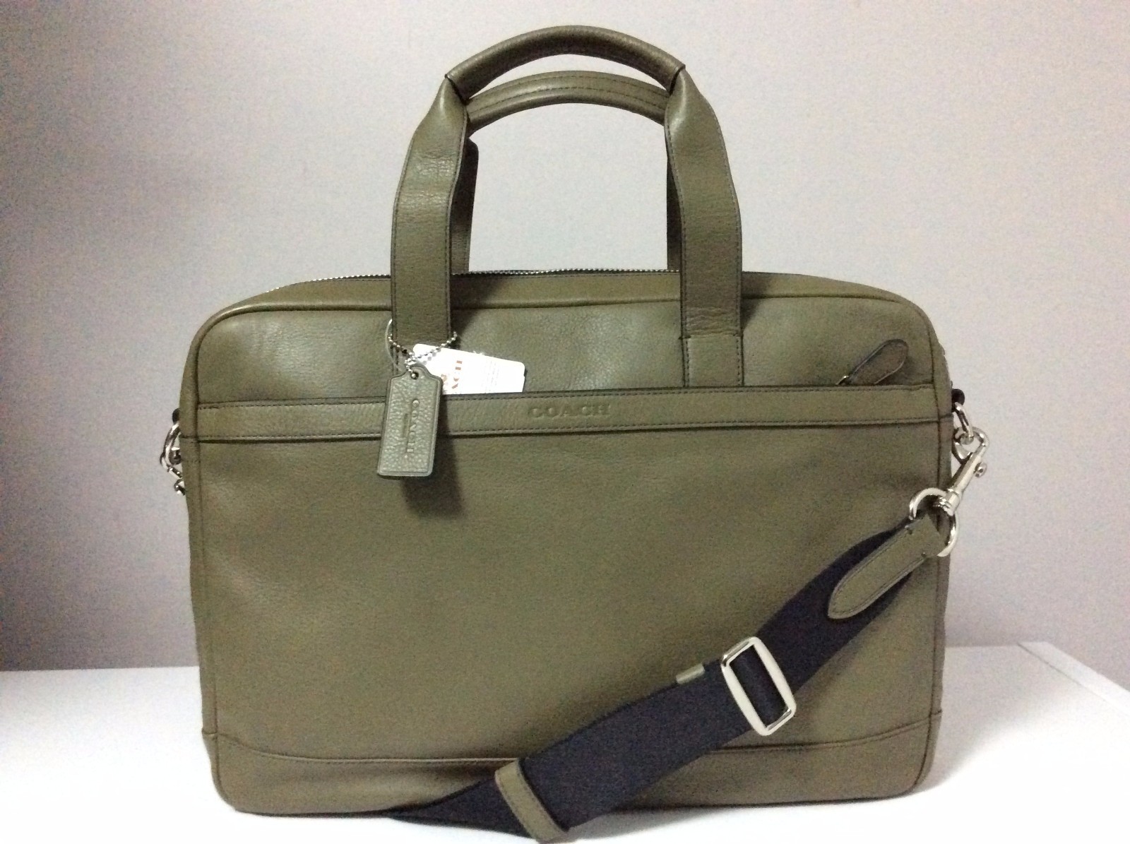 Coach Mens Hudson Surplus Green Smooth Leather Briefcase Bag F71561