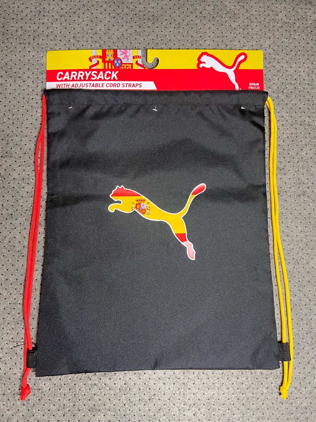 Puma Spain Carrysacks 18” X 14” Drawstring Bag With Cord Straps Black Yellow NEW