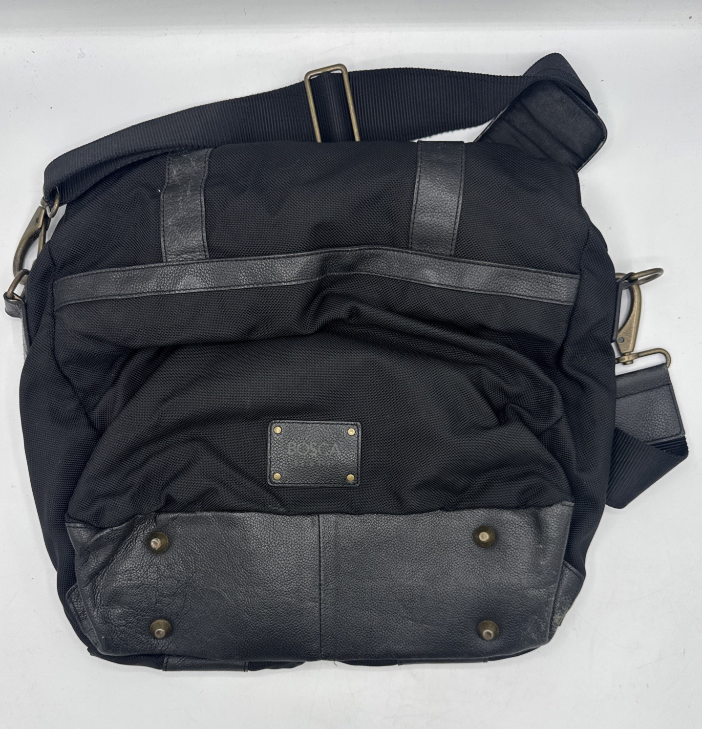 Bosca Leather Messager Bag Satchel Black Shoulder Crossbody Detachable Strap