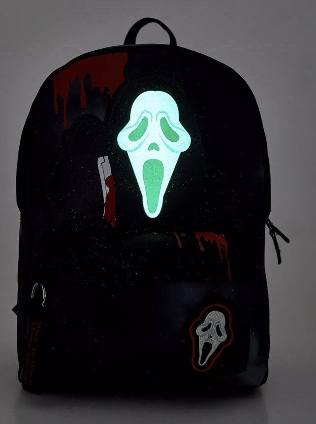 Scream Ghost Face Horror Slasher Halloween Glow In The Dark Black Large Backpack