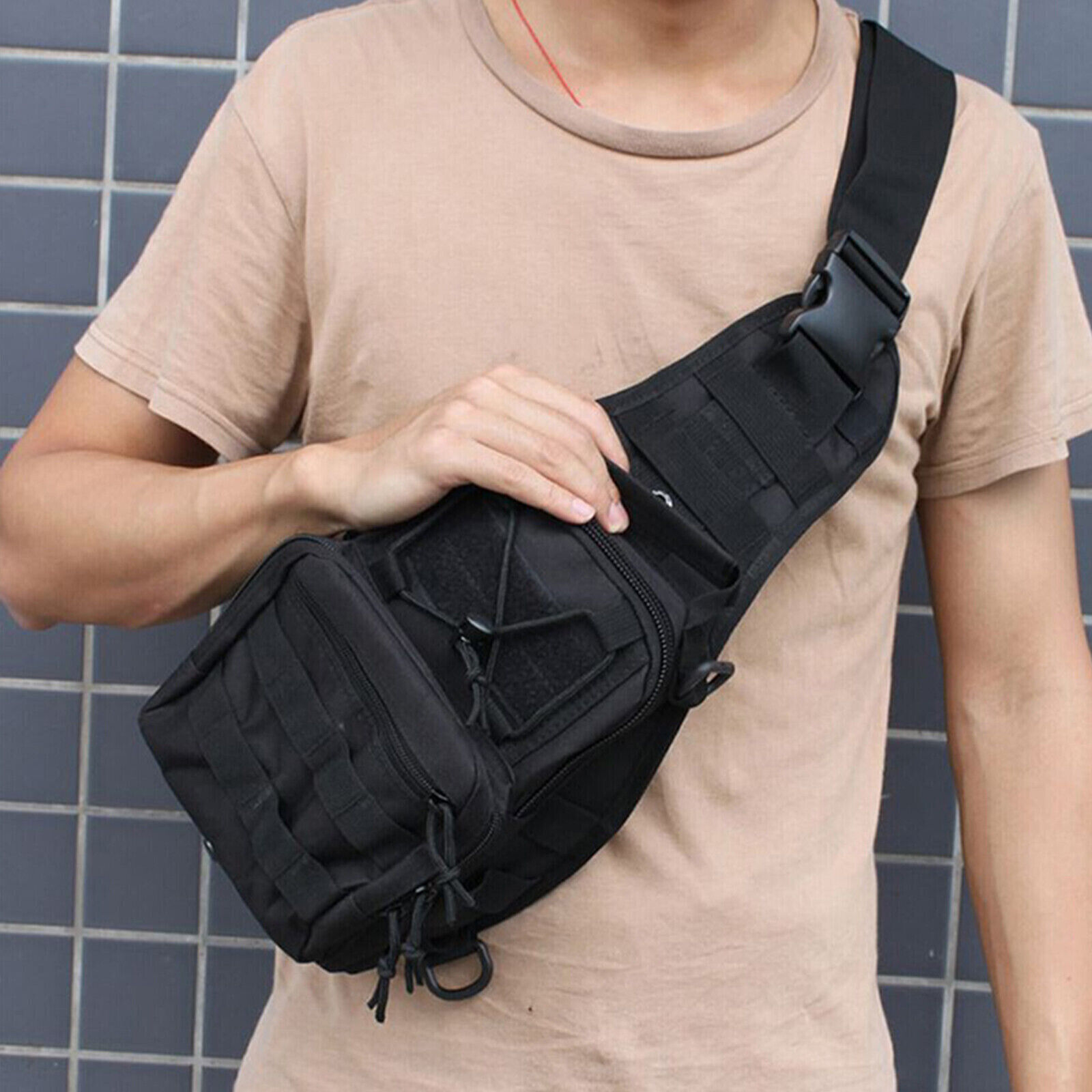 Men Backpack Molle Tactical Sling Chest Pack Shoulder Bag Outdoor Hiking Travel