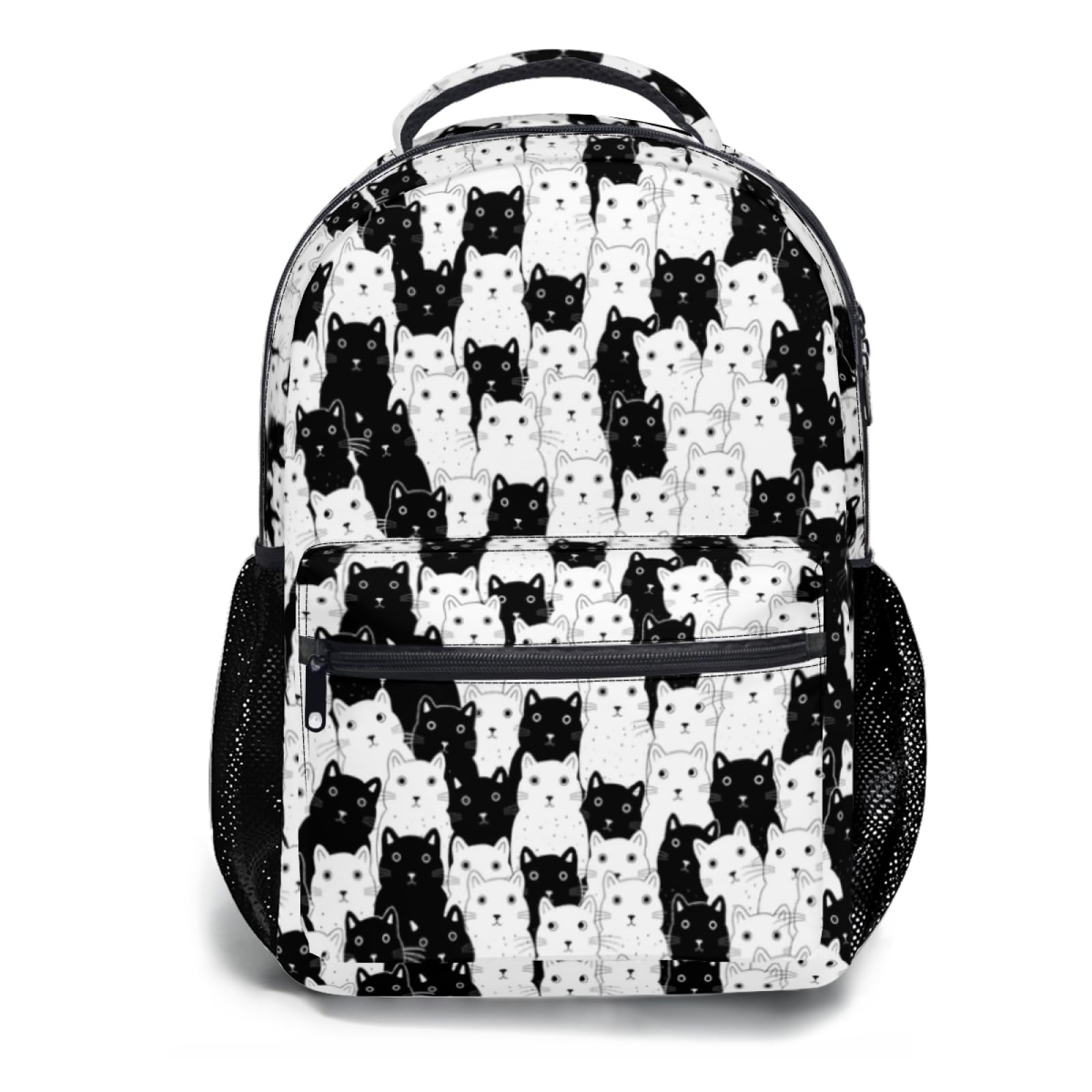 Cute Cat Backpack Black White Cat Print School Bookbag Travel Hiking